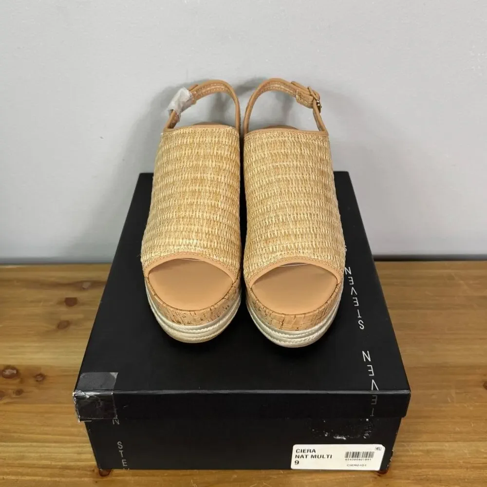 New Steven By Steve Madden Ciera Platform Sandals Natural Multi Women's Size 9